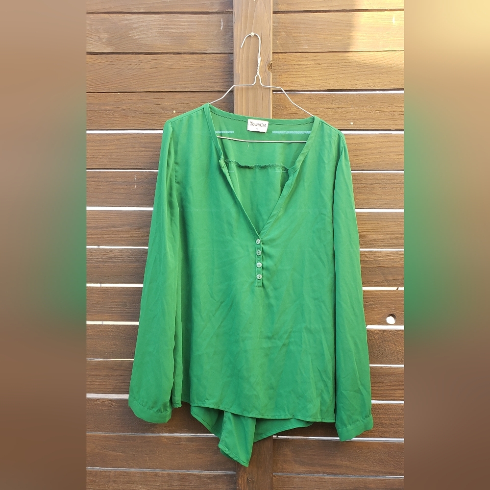 Green Asymmetrical Long Sleeve Blouse
